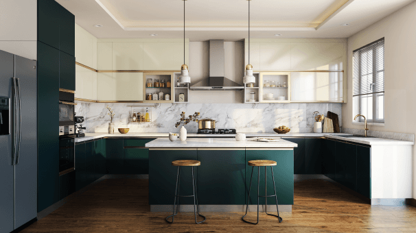 Modern kitchen with yellow cabinets